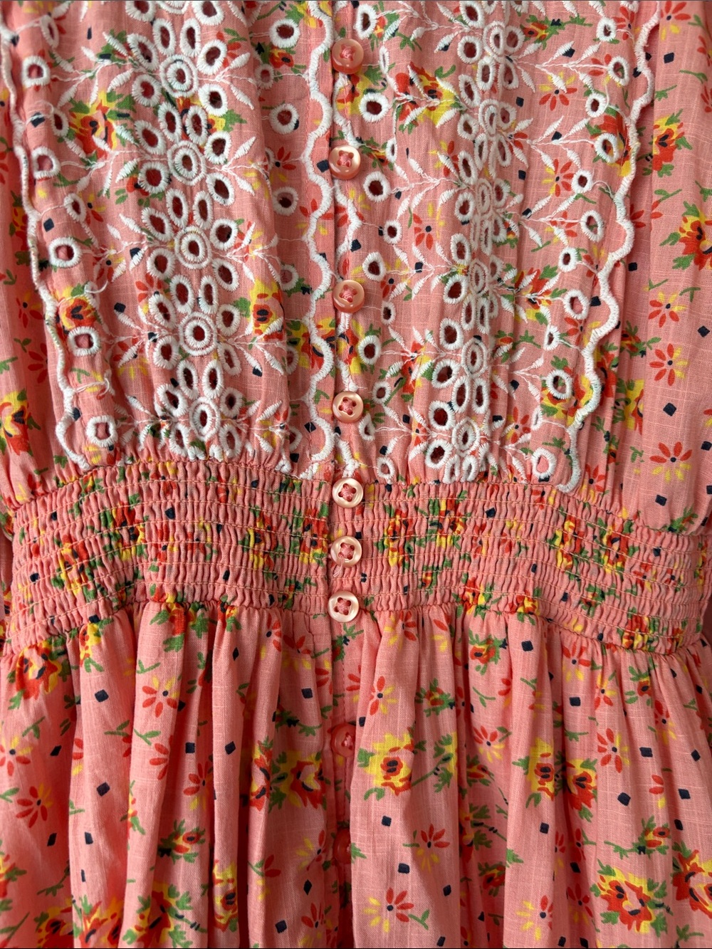Romantic Prairie Floral Cotton Maxi Dress Embroidered Boho Cottagecore - Picture 7 of 12